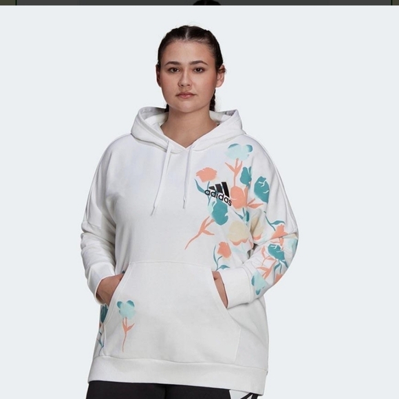 Adidas Women's Plus Size Floral Graphic Hoodie HB4572 White 3x NEW NWT - Picture 1 of 16